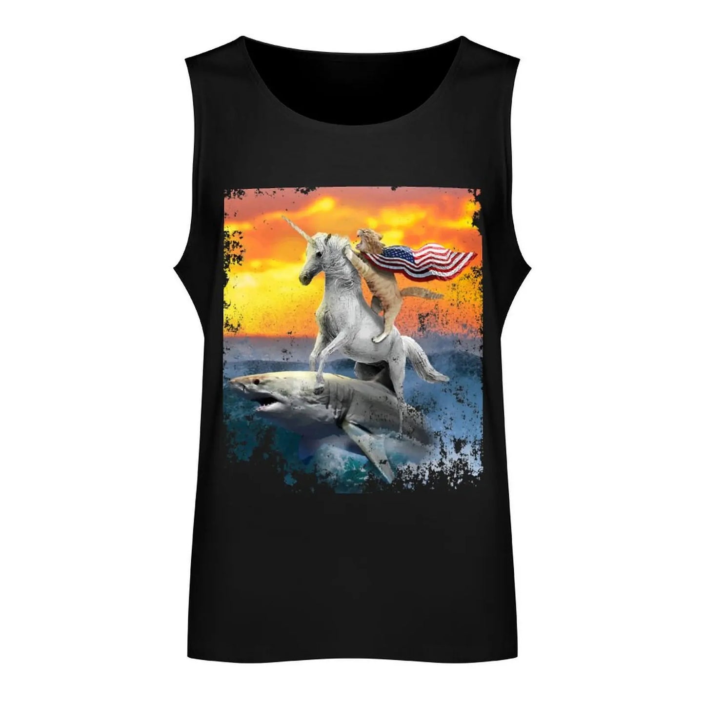 Patriotic Cat Riding a Unicorn Riding a Shark Tank Top