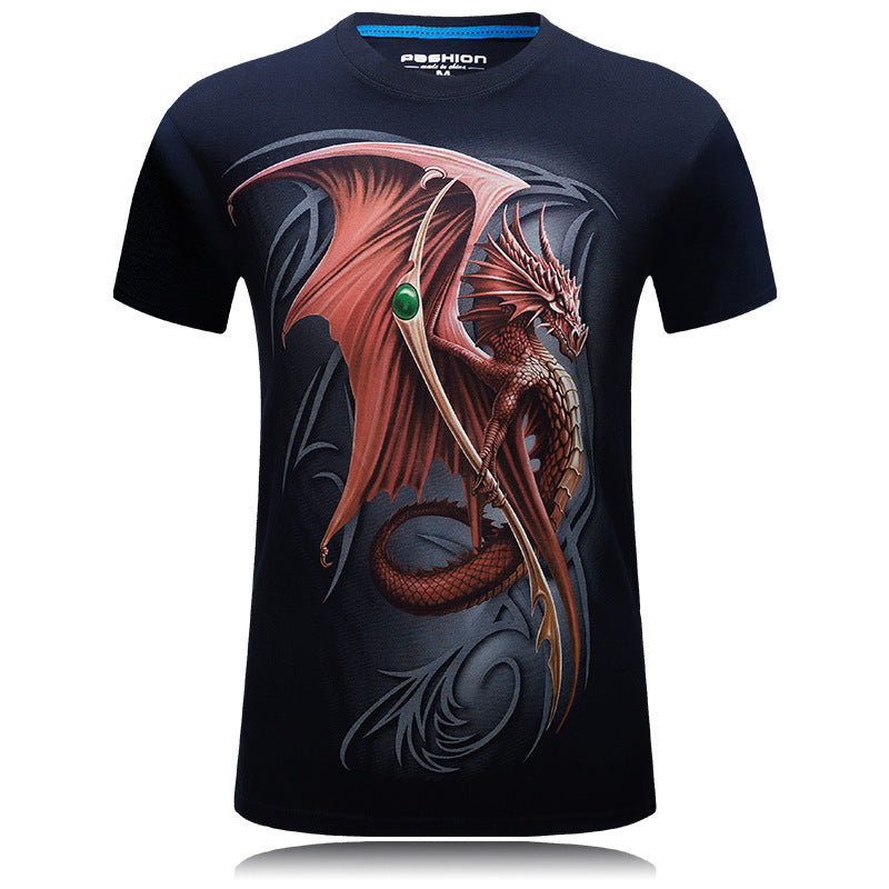 Men's 3D Red Dragon Print T-shirt