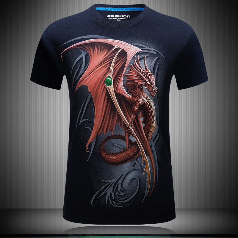 Men's 3D Red Dragon Print T-shirt