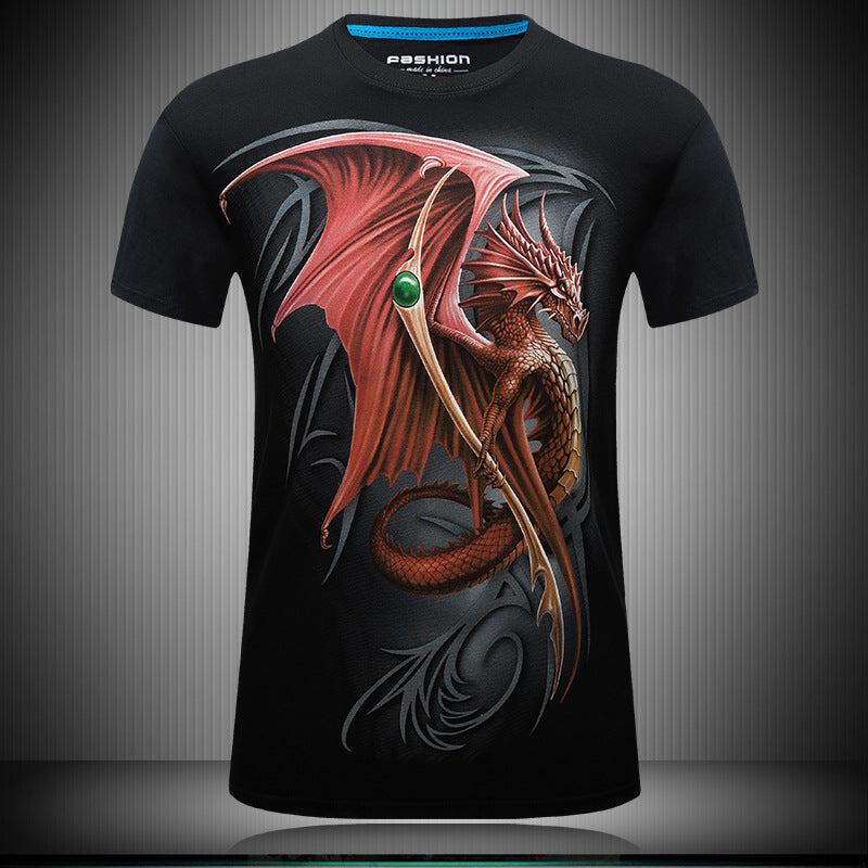 Men's 3D Red Dragon Print T-shirt